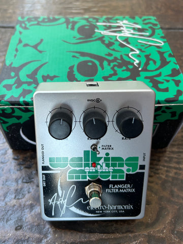 EHX Andy Summers Walking on the Moon Analog Flanger/Filter Matrix silver guitar pedal with three control 