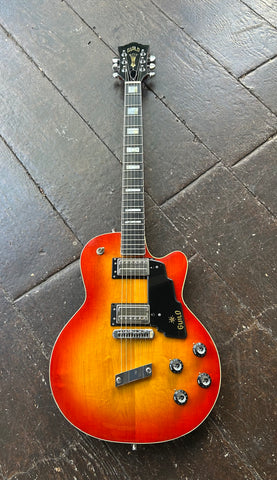 1971 Guild M-75, red orange sunburst and chrome hardware with ebony fretboard and black headstock