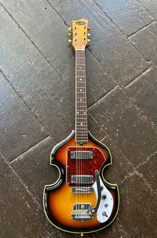 1968 Winson Violin shaped guitar with sunburst finish, chrome hardware, rosewood fretboard and wood headstock
