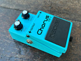 Closeup of 1987 Boss CE-2 Chorus (Green Label) in profile