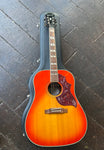 Epiphone Hummingbird acoustic guitar in red sunburst finish with toirtise pick-guard hummingbird design rosewood fretboard and black headstock
