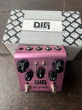 Top down of propped up Strymon Dig Dual Digital Delay V1 against included box