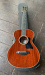 Top View Taylor Mahogany with black pick guar, rosewood fretboard and Taylor inlays