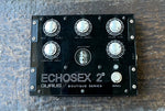 GURUS Echosex 2 black guitar effects pedal in black metal enclosure, five silver knobs and single button footswitch