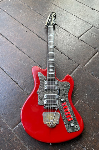 Red 1963 Zero Sette electric guitar with six control switches and four pick-ups with ebony neck and black headstock