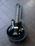 2012 Epiphone Jack Casady Signature Bass in black finish, single tan pick up , rosewood fret board with pearl inlays and black headstock