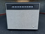 magnatone amplifier, blue top with Magnatone script, grey bottom