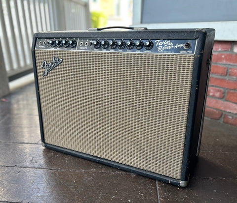 1965 Fender Twin-Reverb- Amplifier, black tolex, grey grill cloth, black control panel, with eleven knob controls