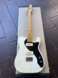 TMG Guitar Co. Telecaster, white distressed finish, black pick-guard 
 with maple neck and headstock