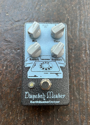 EarthQuaker Devices Dispatch Master Digital Delay,  Reverb V3
Silver Hammertone Pastel Blue guitar pedal, four control knobs, single button fottswtich