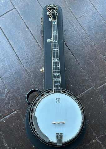 Deering Calico Banjo, white banjo head, chrome hardware, ebony fretboard, black headstock