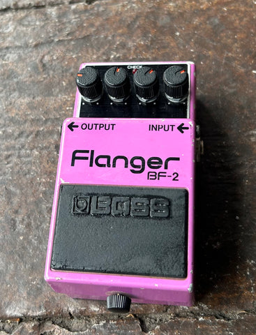 1983 Boss Flanger BF-2 purple guitar pedal, with four black control knobs