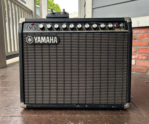 Yamaha G100-112 amplifier, black tolex, grey grill cloth, black control panel with knobs
