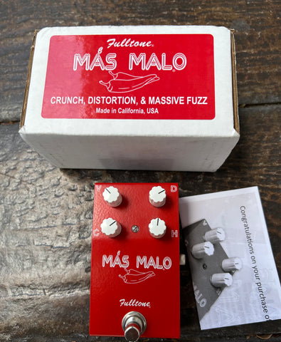Red Fulltone Mas Malo guitar effects pedal with four control knobs and single button footswitch