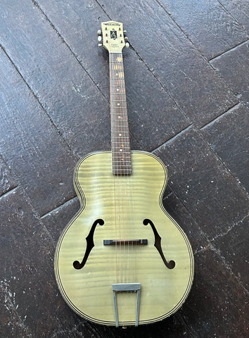 50's Harmony H1214 Archtone Acoustic Archtop Guitar Blond with Faux Flame, rosewood fretboard and ivory color headstock