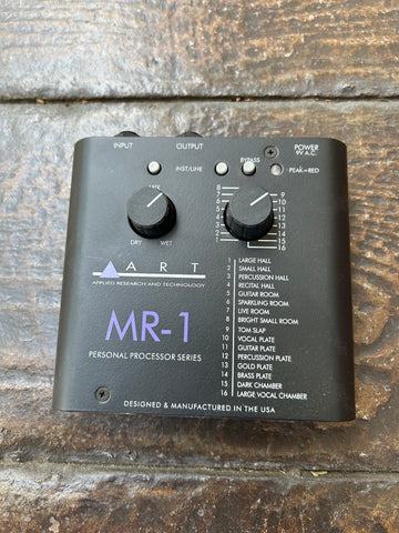 MR-1 Personal Processor Series Digital Reverb, black effect guitar pedal, two knob controls
