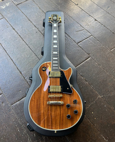 2021 Epiphone Les Paul Custom Koa electric guitar, gold hardware, rosewood fretboard with block inlays