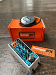 Rainger FX Blue reverb pedal, with five black mini control knobs, with push button metal single button switch
