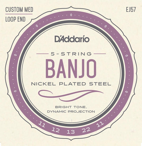 D'Addario EJ57 Nickel Wound Loop End 5 String Banjo Custom Medium 11-22