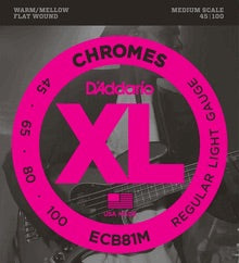 D'Addario ECB81M Electric Bass Chromes Flat Wound Medium Scale, .045 - .100