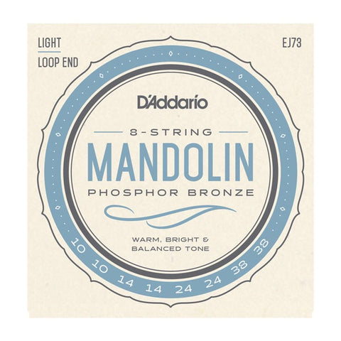 D'Addario EJ73 Phosphor Bronze Mandolin Strings Loop End Light 10-38