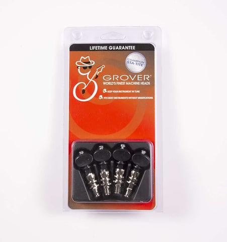 Genuine Grover Champion Ukulele Pegs, Nickel, Black Button, set of 4
